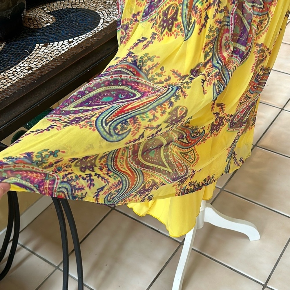 Vtg Jonathan Martin NWT Yellow Lavender Paisley Sleeveless Silk Cocktail Dress L - Picture 11 of 16